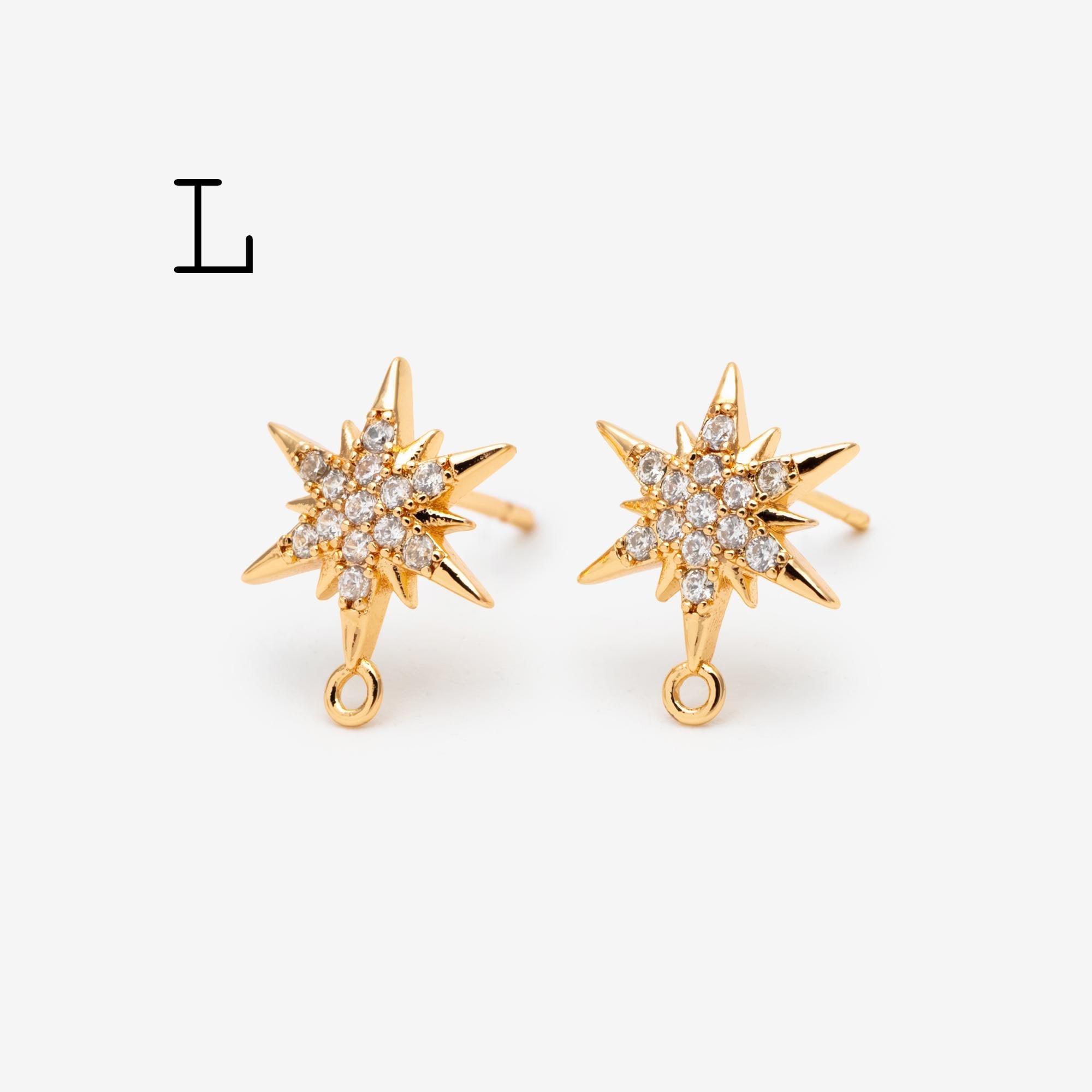 10pcs Star Chain Earring, 18x8mm, Gold Plated Brass Stud Earrings (#GB-1869)
